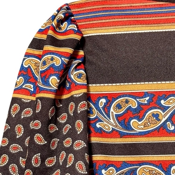 VINTAGE MELISSA LANE Paisley Vintage 70s Style Puff Shoulder Boatneck Dress - Picture 3 of 8